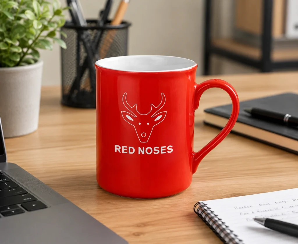 Mug personnalisé sur une table de bureau