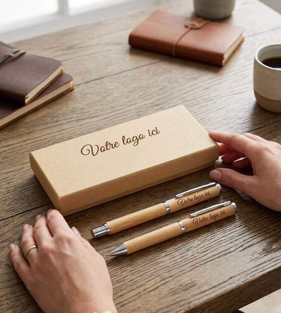 Parure stylo en bambou personnalisé